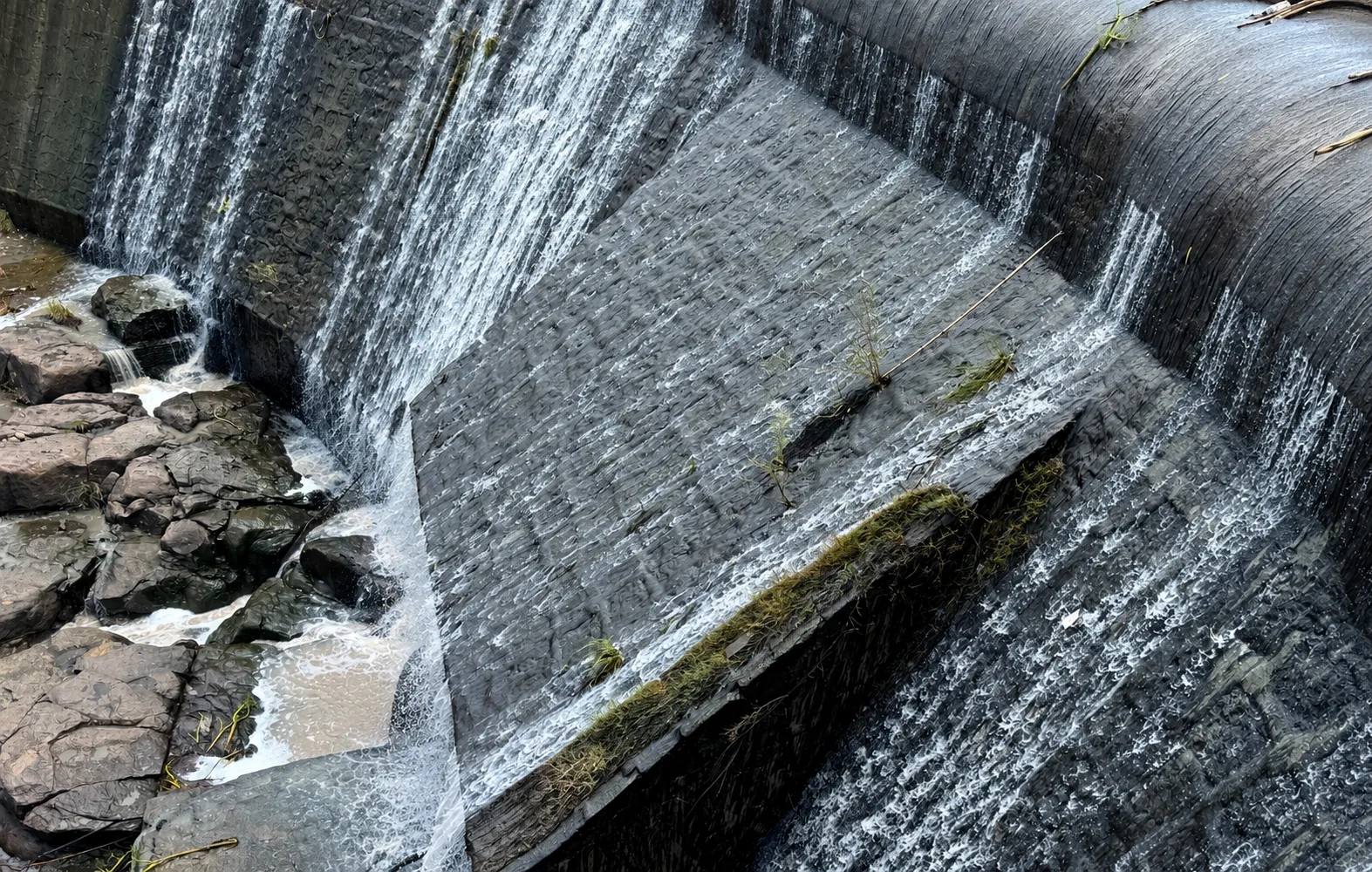 The dam wall, when the water covers it completely.